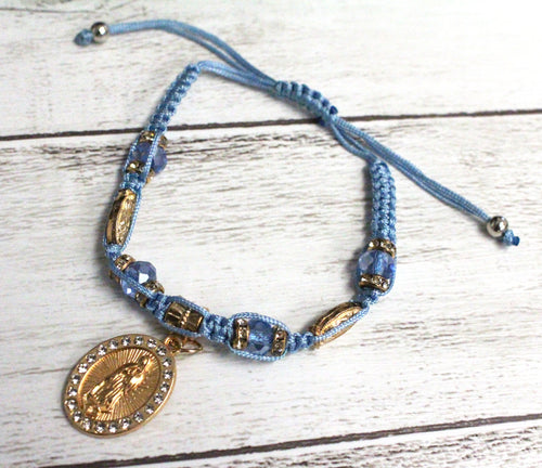 Blue Guadalupe Virgin Mary Bracelet Adjustable Pulsera String