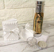 Load image into Gallery viewer, Silver Guadalupe 5pc Baptism Candle Set Favors Girl Boy