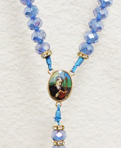 Blue Picture Saint Benedict Medal Cross Rosary