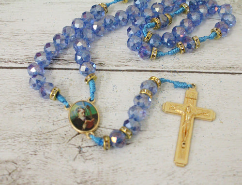Blue Picture Saint Benedict Medal Cross Rosary