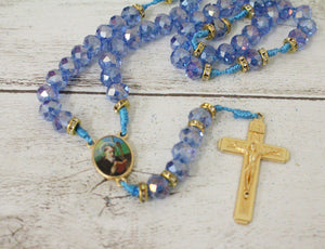 Blue Picture Saint Benedict Medal Cross Rosary