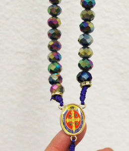 Multi Color Rainbow Saint Benedict Medal Cross Rosary