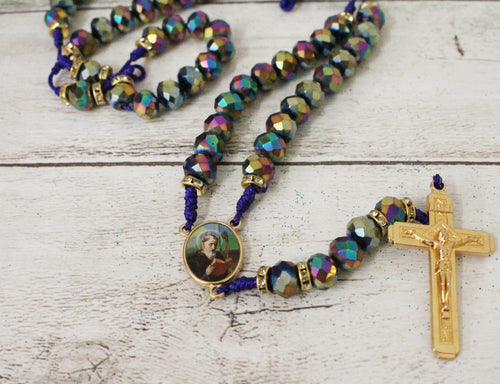 Multi Color Rainbow Saint Benedict Medal Cross Rosary