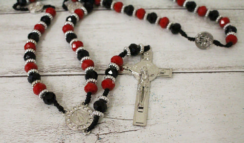 Black Red Saint Benedict Medal Cross Rosary
