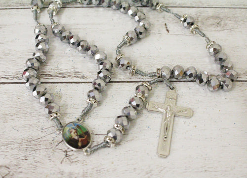 Silver Picture Saint Benedict Medal Cross Rosary