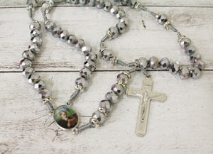 Silver Picture Saint Benedict Medal Cross Rosary