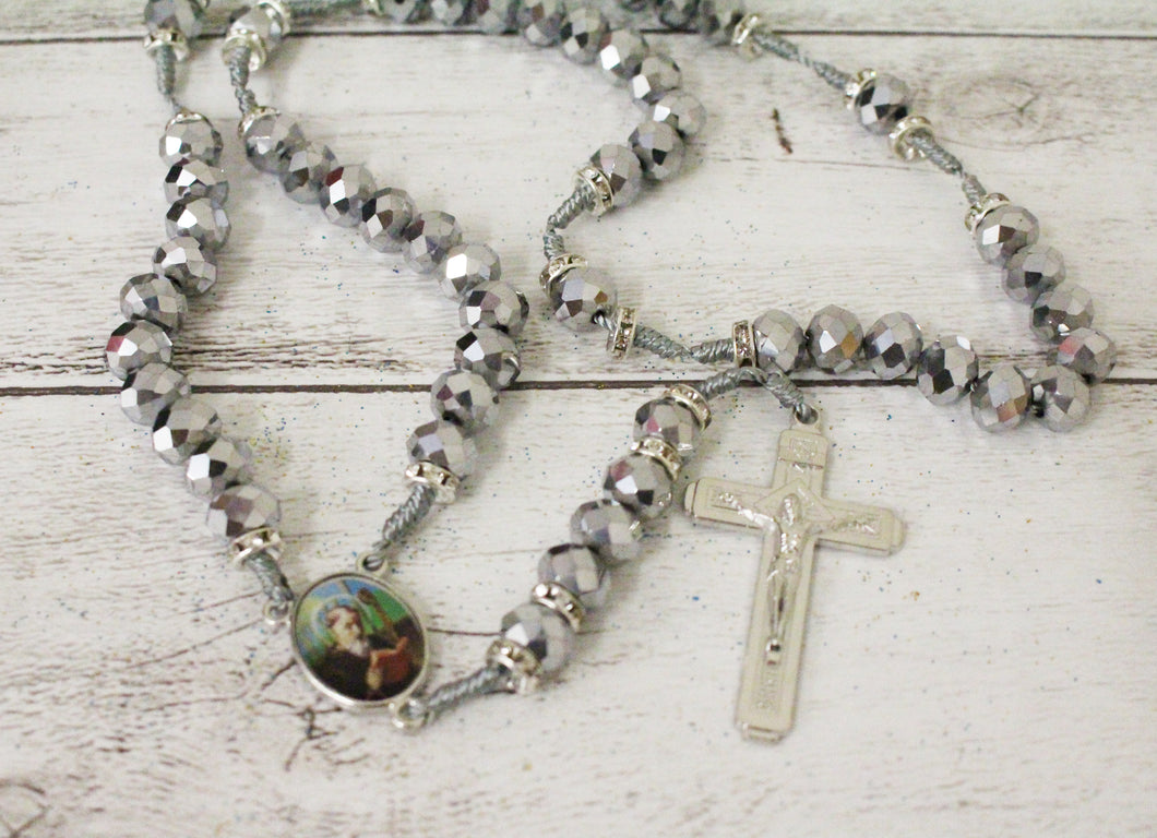 Silver Picture Saint Benedict Medal Cross Rosary