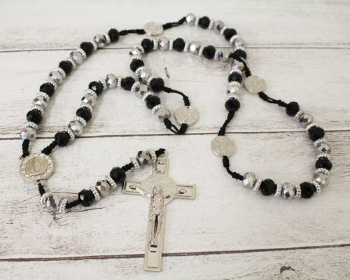 Black Silver Saint Benedict Medal Cross Rosary