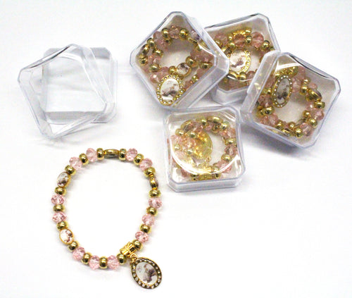 12 Pink/Gold Baby Rosary Bracelet
