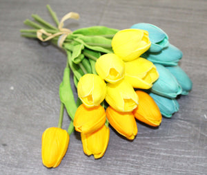 15 Teal Yellow Real Touch Tulip
