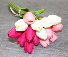 Load image into Gallery viewer, 15 Blush White Fuchsia Real Touch Tulip