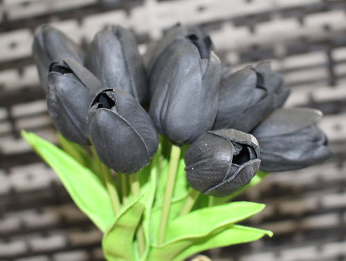 15 Black Real Touch Tulip