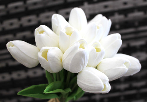 15 White Real Touch Tulip