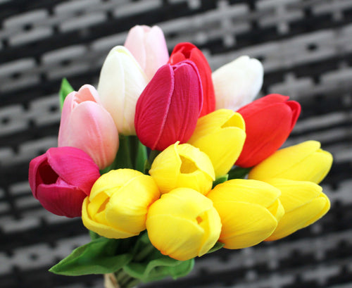 15 Red Pink Multi Color Real Touch Tulip