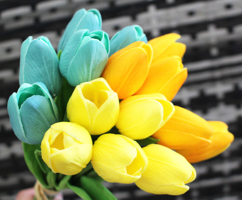 15 Teal Yellow Real Touch Tulip