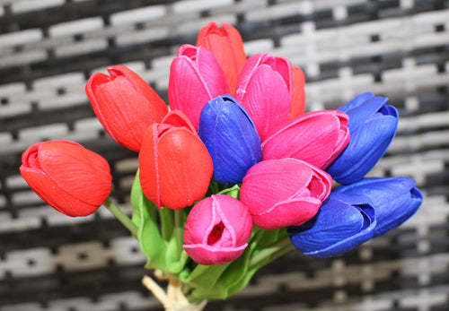 15 Blue Hot Pink Red Real Touch Tulip