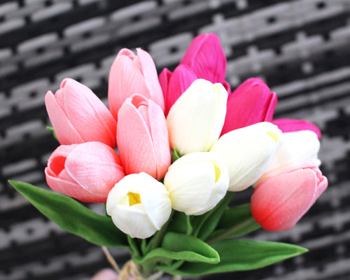 15 Blush White Fuchsia Real Touch Tulip