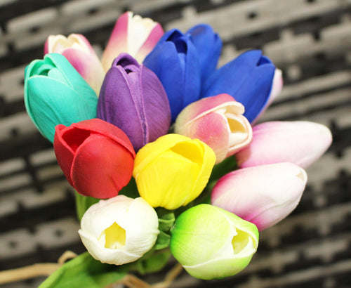 15 Rainbow Multi Color Real Touch Tulip