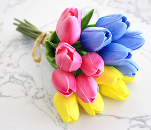 15 Bue Yellow Pink Real Touch Tulip
