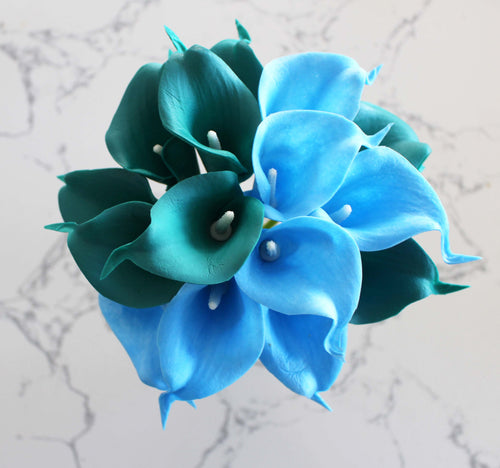 15 Light Blue Turquoise Real Touch Calla Lily
