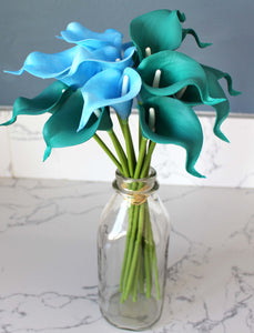 15 Light Blue Turquoise Real Touch Calla Lily