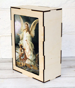 5pc Guardian Angel Baptism Set Wood Box