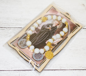 24 St. Benedict San Benito Medal Wood Frame w/ Bracelet