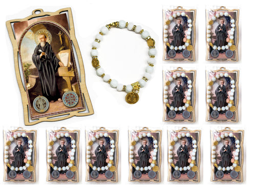 24 St. Benedict San Benito Medal Wood Frame w/ Bracelet