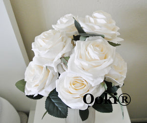 Ivory Cream Rose Bouquet Silk Flower 10 Heads Bush