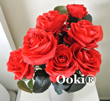 Load image into Gallery viewer, Ruby Red Rose Bouquet Silk Flower 10 Heads Bush