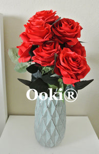 Ruby Red Rose Bouquet Silk Flower 10 Heads Bush