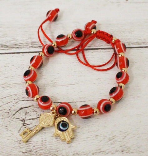 Red String Evil Eye St. Benedict Key Bracelet