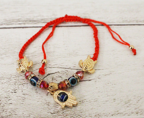 Red String Evil Eye Hand Turtle Bracelet