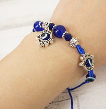 Load image into Gallery viewer, Blue String Evil Eye Hand Bracelet