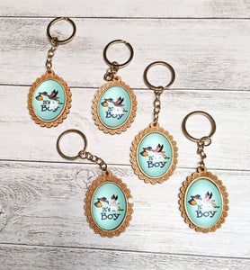 12 Baby Stork Wood 2D Dome Keychain