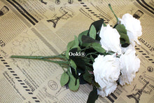 Load image into Gallery viewer, White Rose Bouquet Silk Flower 10 Heads Bush