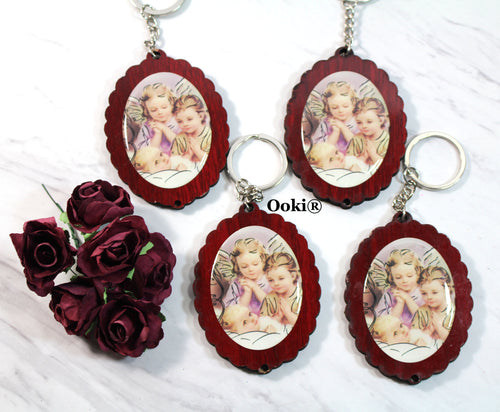 12 Angels Watching Baby Wood Keychain