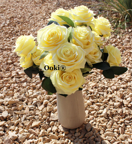 Yellow Rose Bouquet Silk Flower 10 Heads Bush