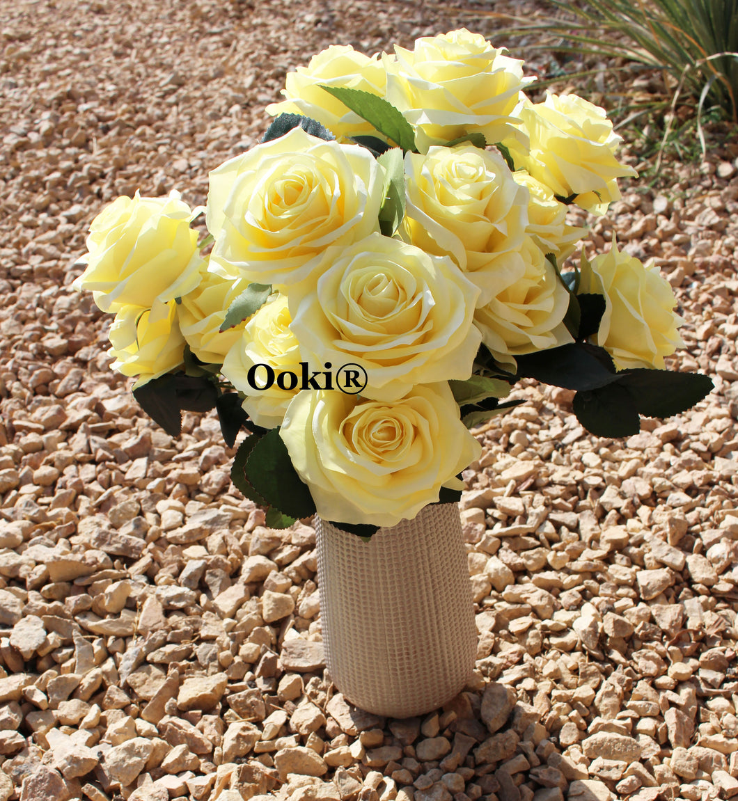 Yellow Rose Bouquet Silk Flower 10 Heads Bush