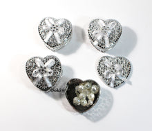 Load image into Gallery viewer, 12 Heart Shape Rhinestone Bow Gold or Silver Trinket Box