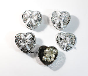 12 Heart Shape Rhinestone Bow Gold or Silver Trinket Box