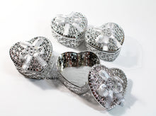 Load image into Gallery viewer, 12 Heart Shape Rhinestone Bow Gold or Silver Trinket Box