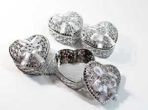 12 Heart Shape Rhinestone Bow Gold or Silver Trinket Box