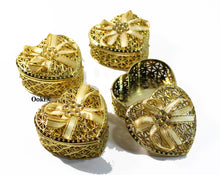 Load image into Gallery viewer, 12 Heart Shape Rhinestone Bow Gold or Silver Trinket Box