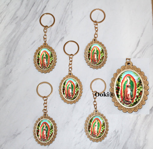 12 Lady Guadalupe Garden Wood Dome Keychain