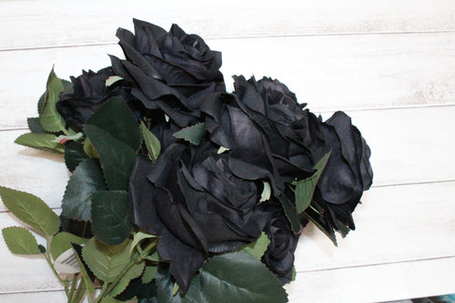 Black Rose Bouquet Silk Flower 10 Heads Bush
