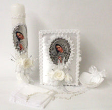 Load image into Gallery viewer, Guadalupe Foil 5pc Baptism Candle Set Favors Girl Boy
