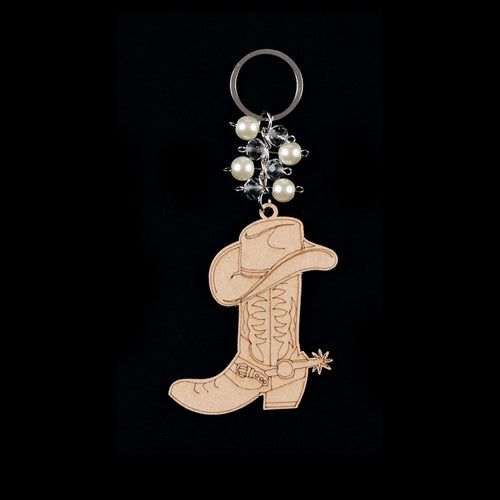 Cowboy Boots 12pcs Wood Keychain