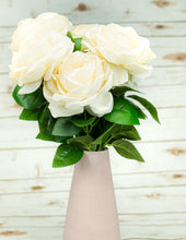 Load image into Gallery viewer, Ivory Cream Rose Bouquet Silk Flower 10 Heads Bush